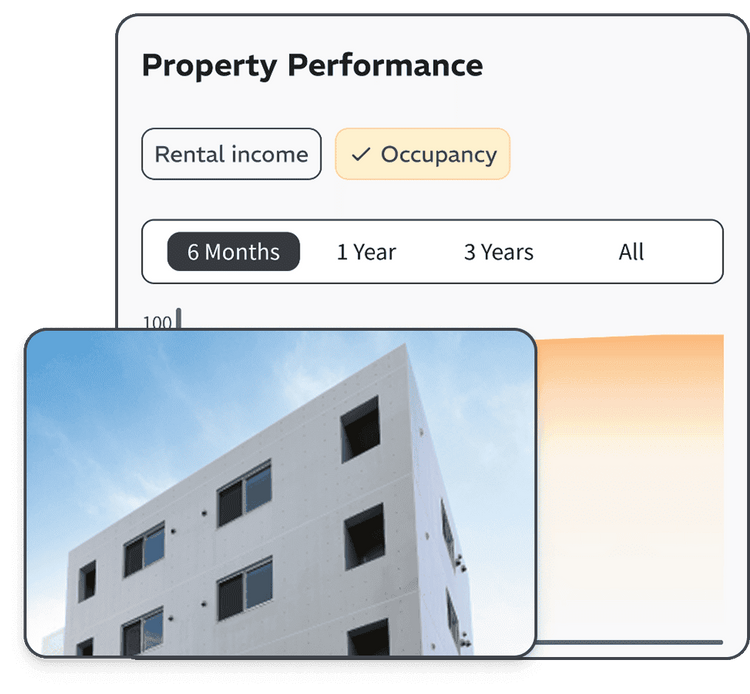 MoreHarvest International's intuitive app, showing detailed financial performance and high occupancy rates for individual Japanese real estate investment properties.